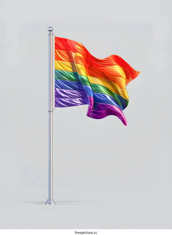 Rainbow Flag Waving on Flagpole