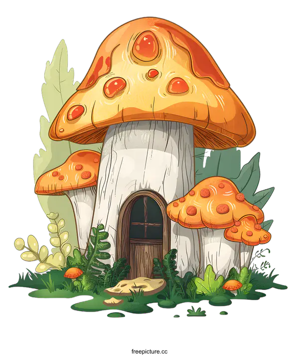 [Transparent Background PNG]Fantasy Mushroom House Illustration