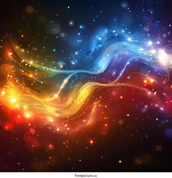 Colorful light waves and sparkles