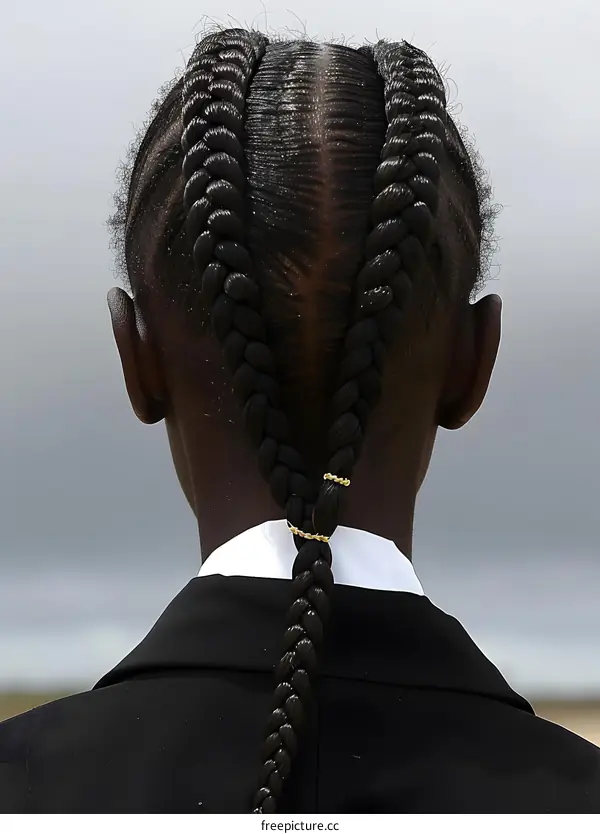 African American Woman with Braids in a Black Suit