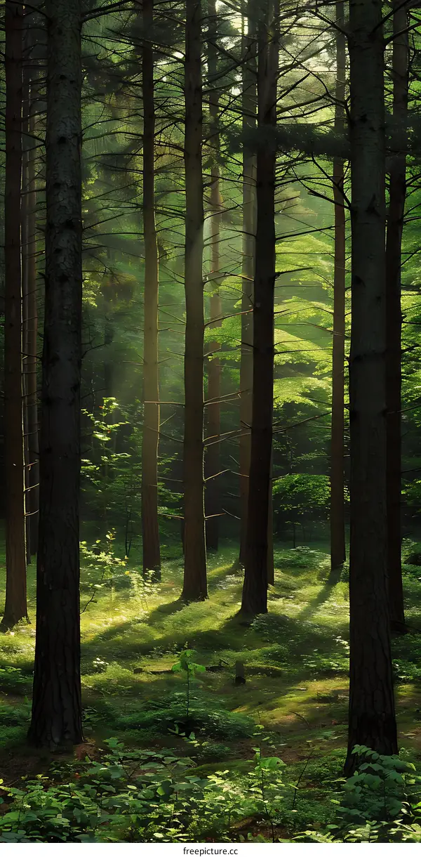 Sunlight Through the Trees in a Forest