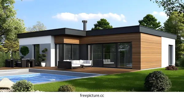Modern House Design With Swimming Pool And Deck