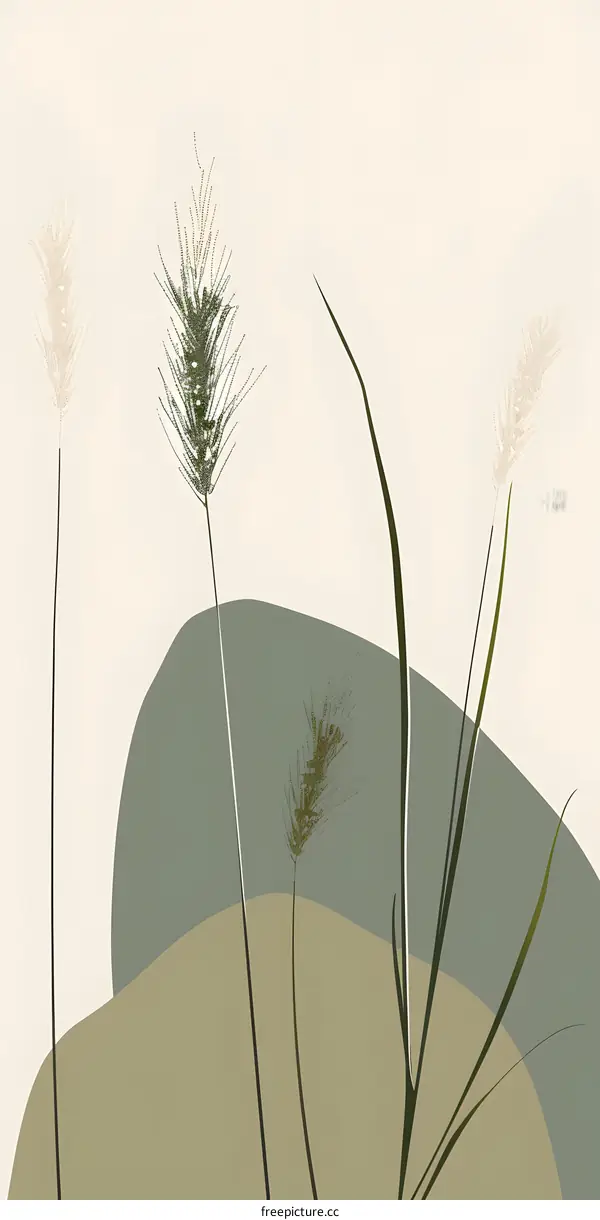 Abstract Art Minimalist Illustration of Grass and Shapes