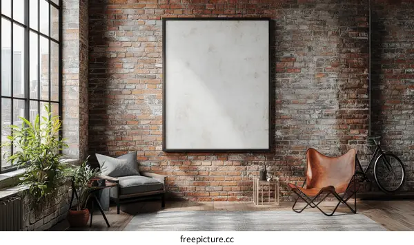 Modern Industrial Loft Interior Mockup with Blank Canvas