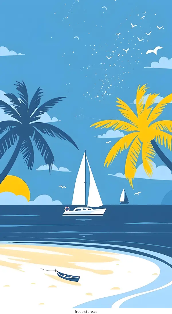 Tropical Beach Summer Vacation Illustration