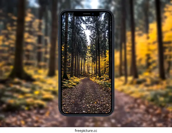 Mobile Phone Screen with Autumn Forest View