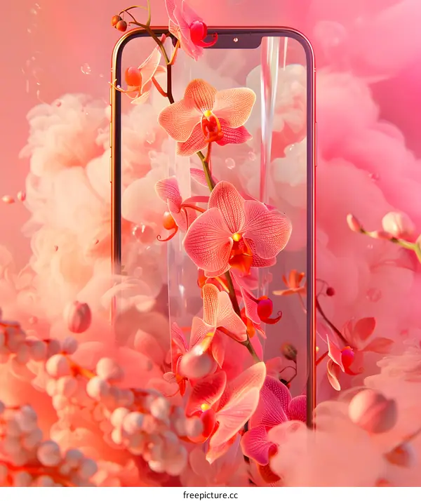Pink Orchid Flowers on Smartphone Screen