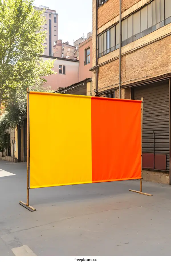 Yellow and Orange Fabric Banner On Street
