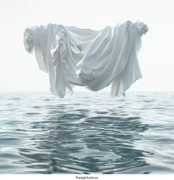 White cloth floating above the water surface