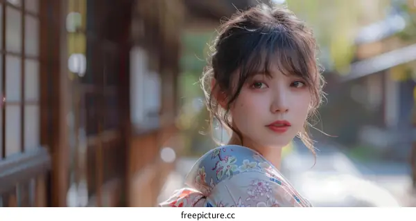 Asian Woman in Traditional Japanese Kimono