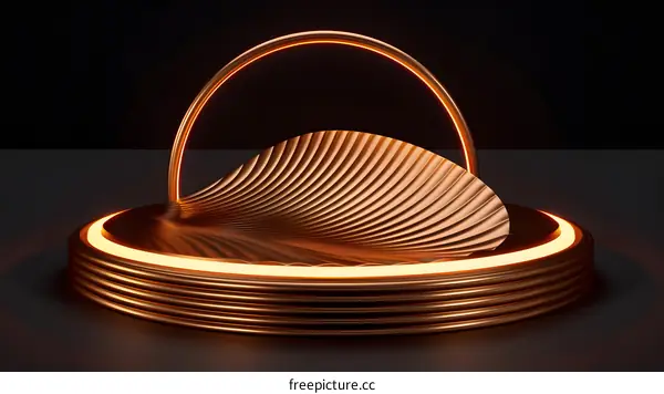Abstract Golden Background with Curved Lines and Glowing Lights