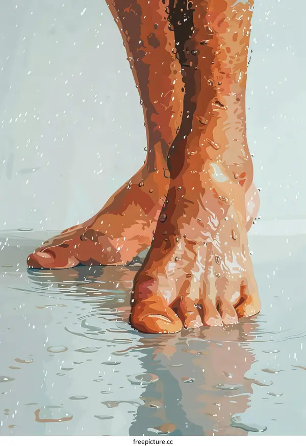 barefoot person standing in water