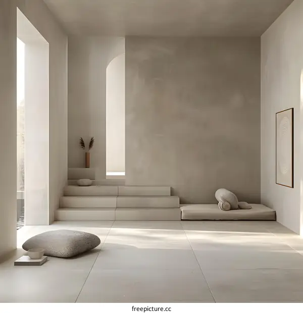 Minimalist Interior Design With Beige Walls And Floor