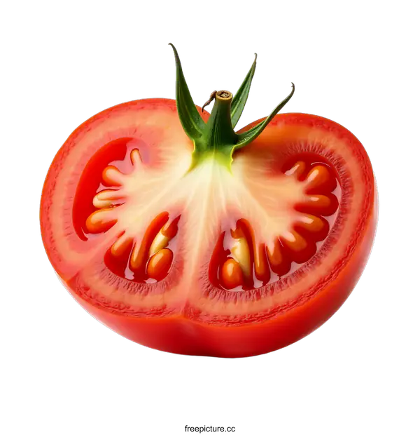 [Transparent Background PNG]Fresh Red Tomato Sliced in Half Against a transparent background