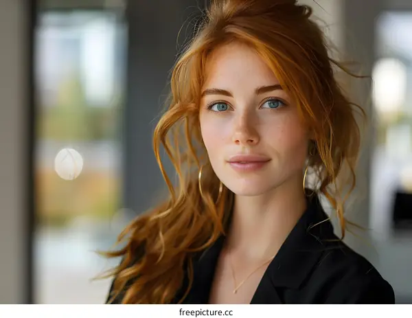 portrait of a beautiful redheaded woman in a black suit