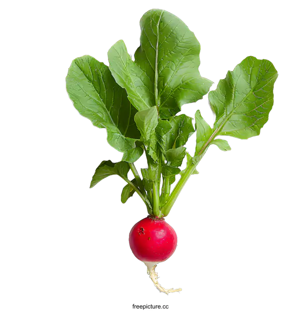 [Transparent Background PNG]single red radish with green leaves on white background