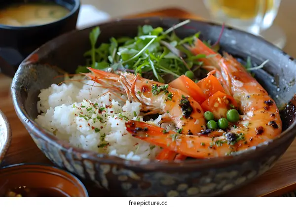 Grilled Shrimp with Rice and Vegetables