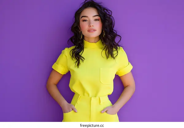 Young Woman in Vibrant Yellow Outfit