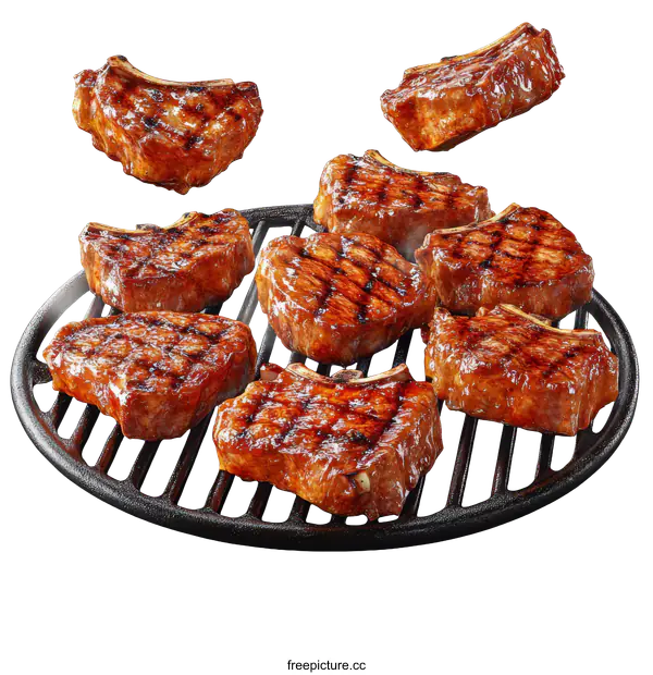 [Transparent Background PNG]Grilled Pork Chops on a Grill