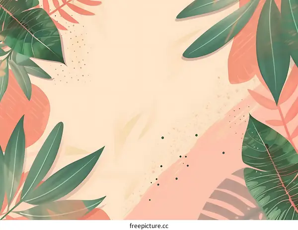 Tropical Leaves and Abstract Shapes on Peach Background