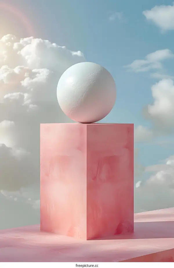 Pink surreal podium with a sphere on top