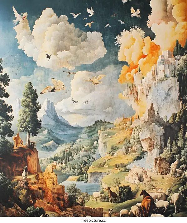 Landscape Painting With Birds and Animals