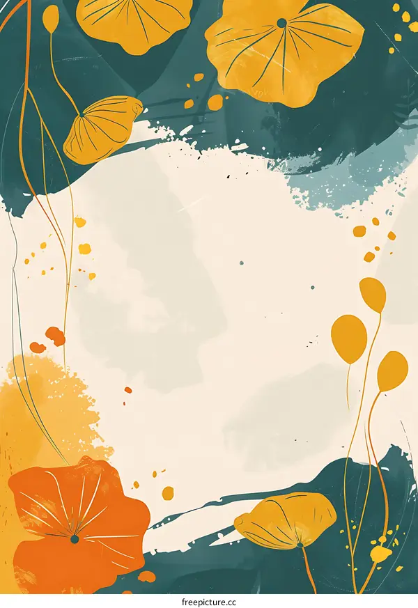 Abstract Watercolor Floral Background with Yellow and Orange Flowers