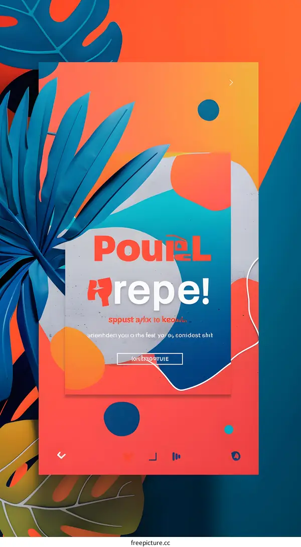 Tropical Abstract Background Design with Colorful Shapes and Leaves