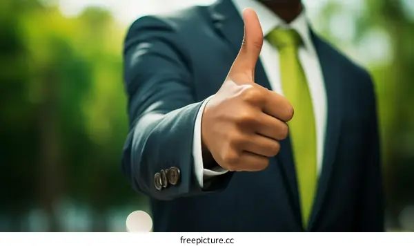 Businessman giving thumbs up