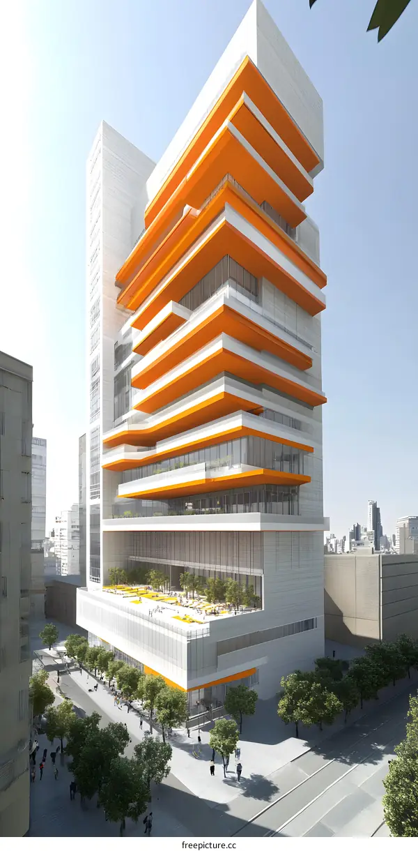 Modern Architectural Design of a Building with Orange Accents