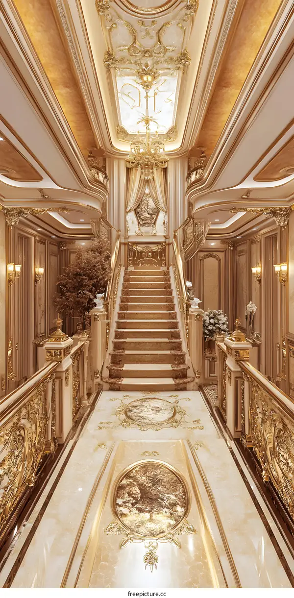 Grand Staircase Design in Gold and White