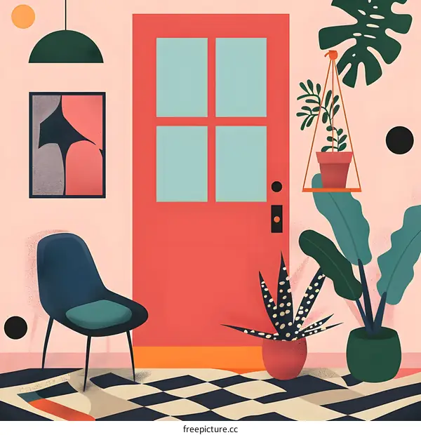 Modern Home Interior Design with Checkered Floor