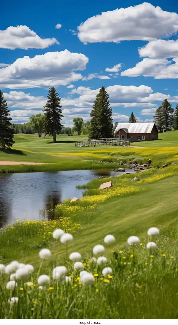 Countryside landscape with a house by the river