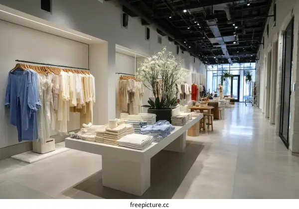Modern Clothing Store Interior with Displayed Apparel
