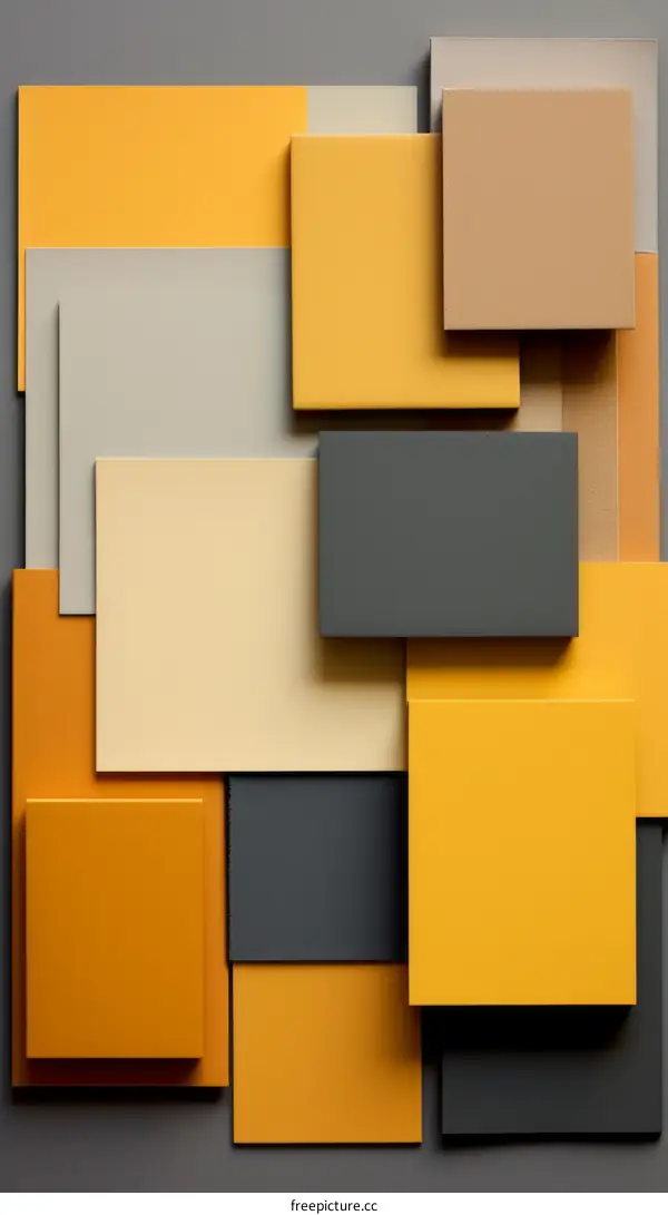 Abstract 3D Geometric Background with Yellow, Brown, and Gray Rectangles