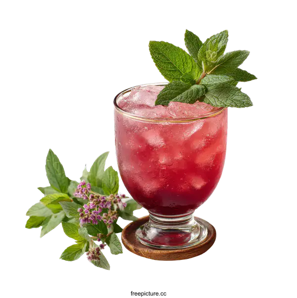 [Transparent Background PNG]Refreshing Berry Drink with Mint Garnish