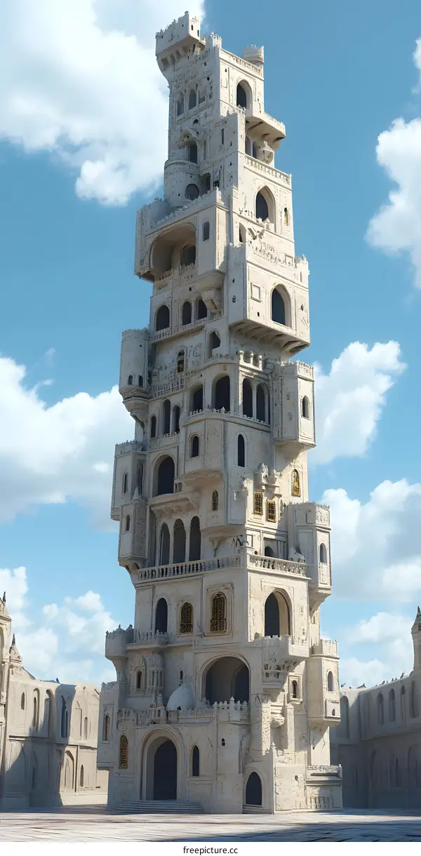 Tall White Stone Tower in a Fantasy Setting