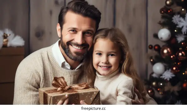 Father and daughter with Christmas present