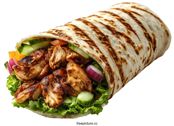 [Transparent Background PNG]Delicious Chicken Wrap with Fresh Vegetables