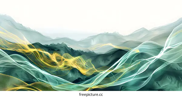 Abstract Green and Gold Mountain Landscape