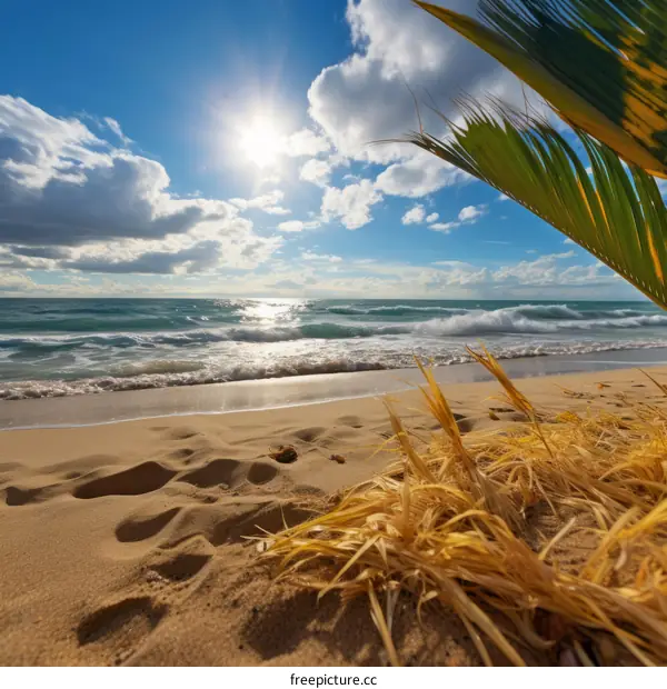 Palm-Dotted Beach with Azure Sea and Golden Sands