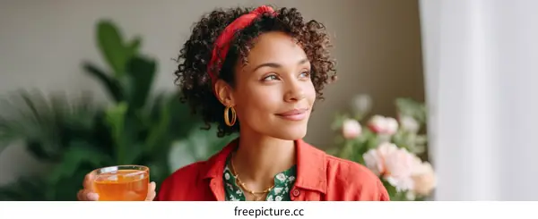 Thoughtful Woman with Drink in Home