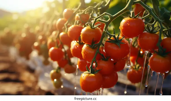 Fresh Ripe Tomatoes Growing in a Greenhouse
