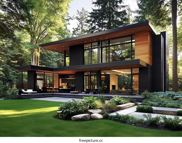Modern House Exterior Design with Lush Landscaping