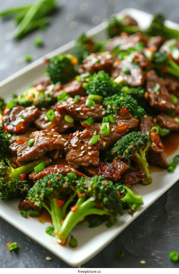 Beef and broccoli stir fry with sesame seeds
