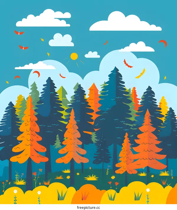 Colorful Illustration Of Autumn Forest