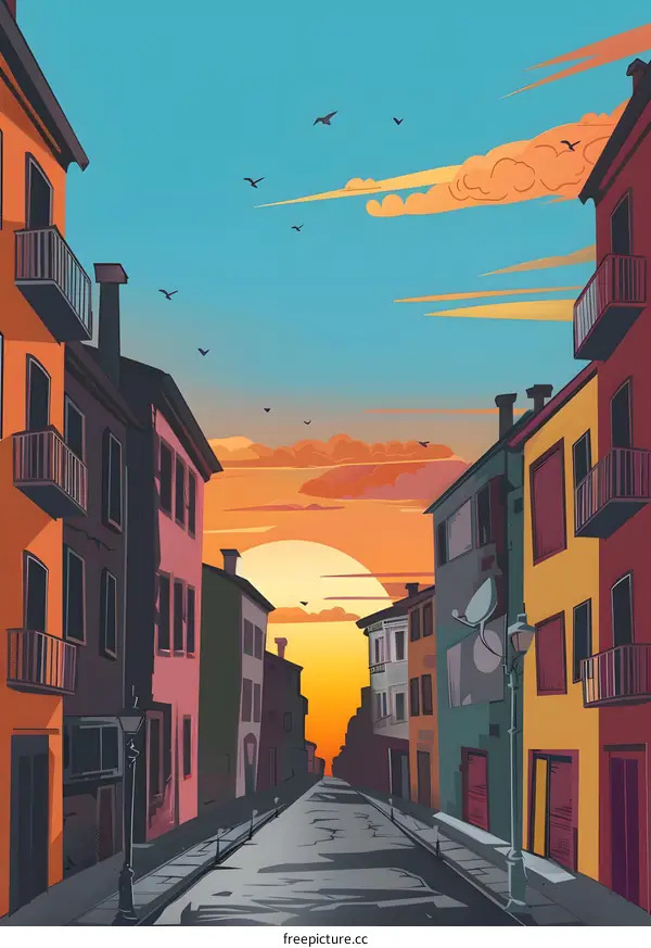 Sunset Over Empty Alleyway In City