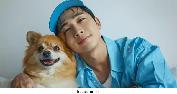 South Korean actor Lee Min-ho poses with a dog