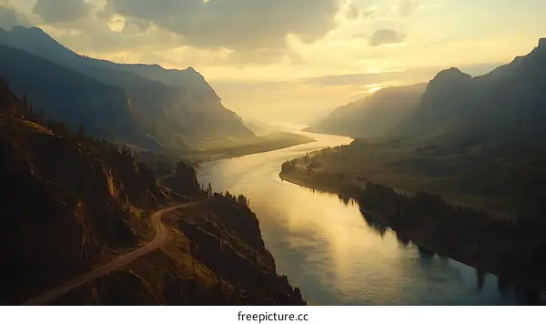 Majestic Mountain River Sunset Vista