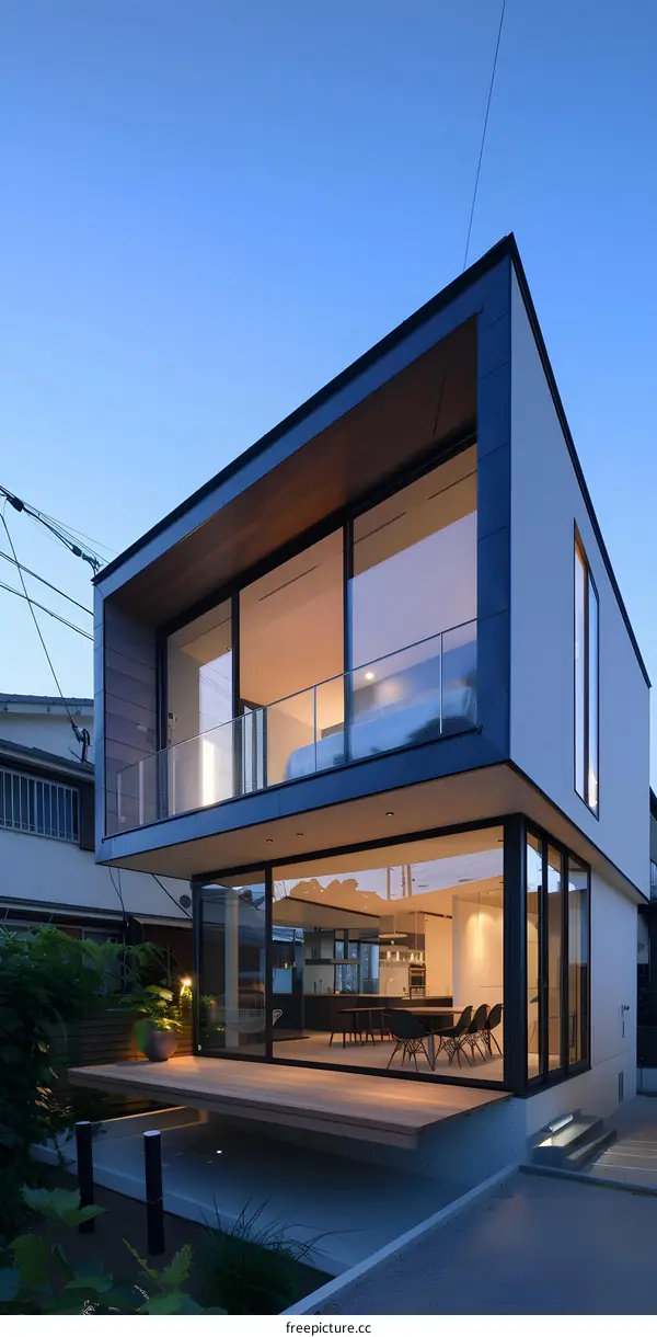 Modern Japanese House with Wooden Deck and Glass Walls